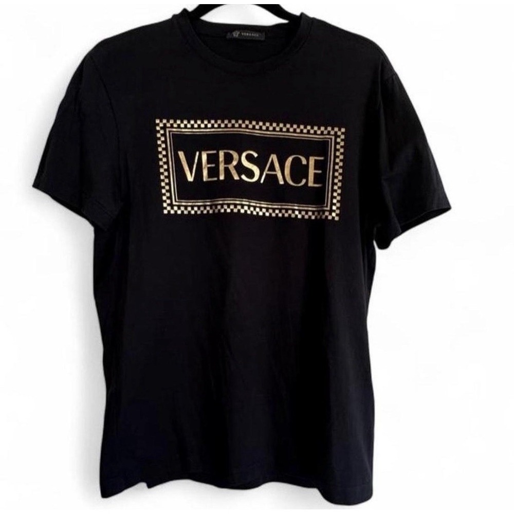 Versace Men's T Shirt VERSACE Gold Logo Size Small Black Shirt